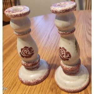 Vintage stoneware candlestick holders LJ